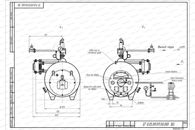 Схема парового котла 0.5 тонны 170 С на газе