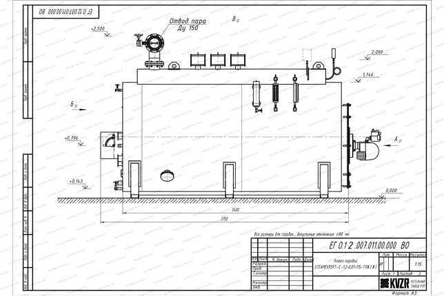 Чертеж газового парового котла 1200 кг 115 С
