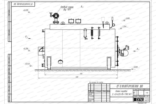 Чертеж газового парогенератора 1000 кг 115 С